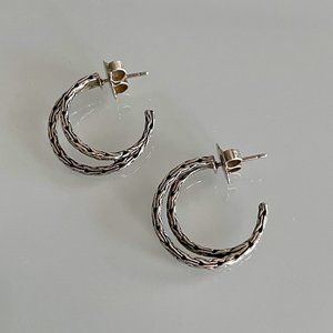 John Hardy Sterling Silver Double Hoop Earrings - 1 inch Hoop Earrings